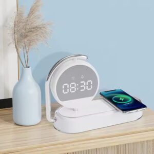 Lampă de Birou cu LED, Încărcare Wireless 15W, Ceas și Funcție Magnetică