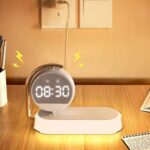 Lampă LED birou cu încărcare wireless și ceas